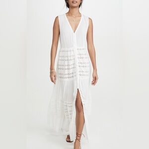 New Playa Lucila Eyelet Maxi Dress Crinkle Gauze Cotton Eyelet Lace Coverup Swim